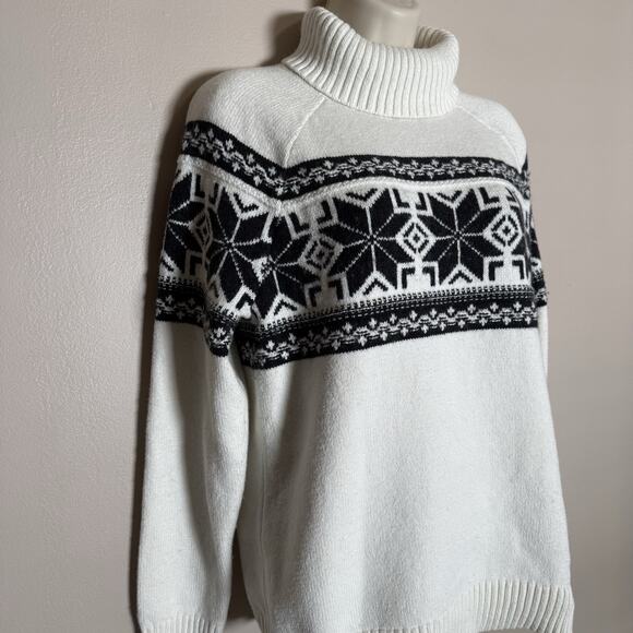 Lands End Sweater-Pullover-Fair Isle Turtleneck-Ivory, Cotton Blend-Medium - Picture 3 of 9